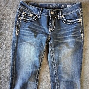 MISS ME Capri Jeans Size 28 Embellished Pockets Blue Denim Zip Fly JP5014CP-8